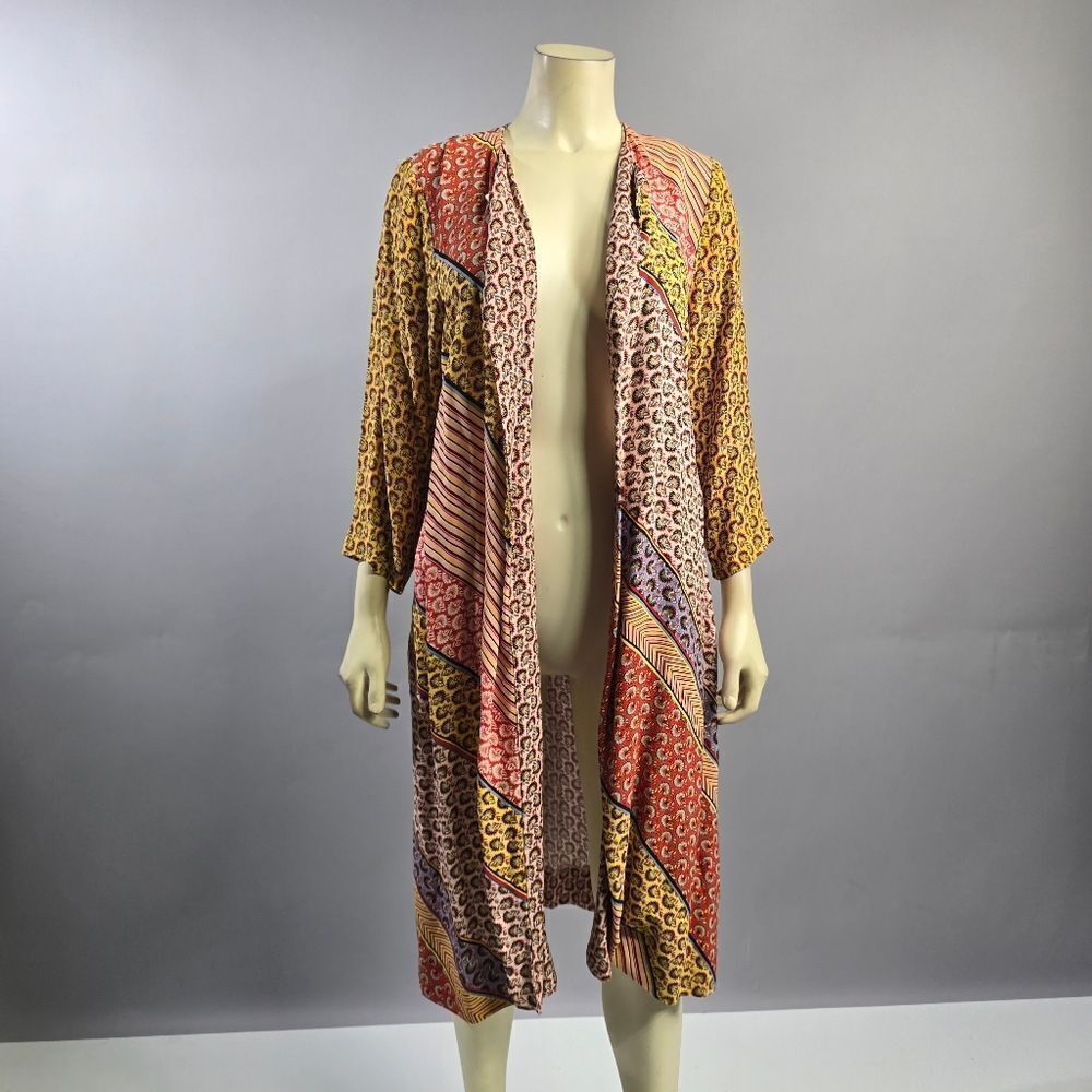 Cabi Xs Colorful Patterned Open Front Kimono R9
